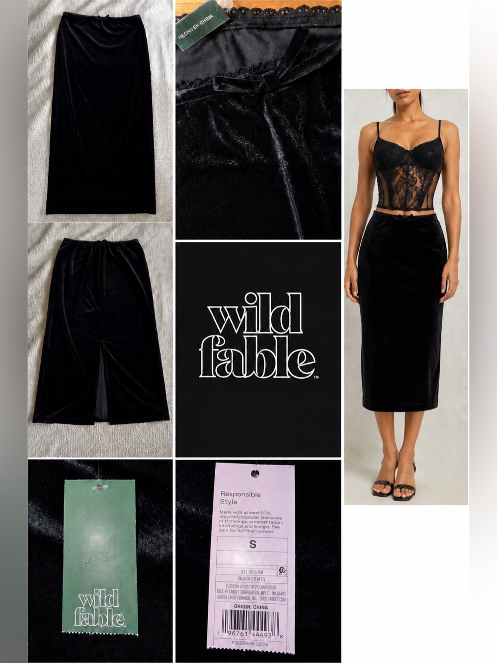 wild fable Black Velvet Midi Skirt